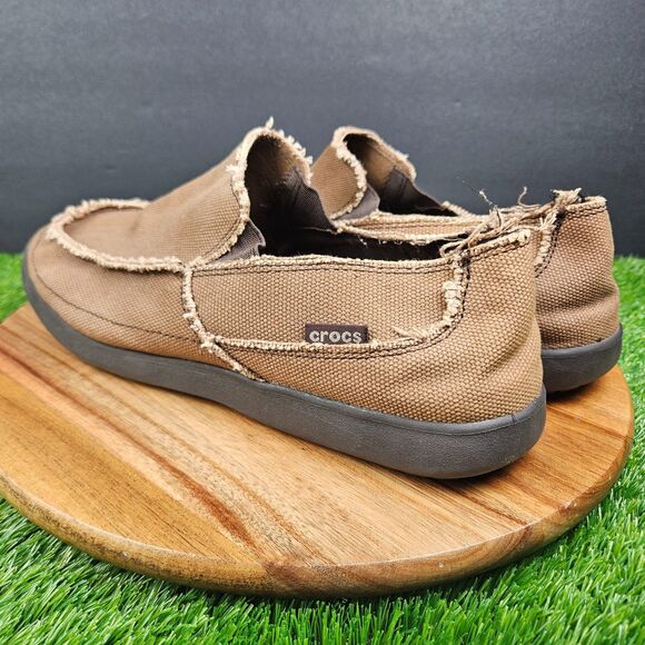 CROCS Santa Cruz Shoes Mens 11 Brown Slip On Canvas Loafer Slippers Casual - Picture 5 of 15